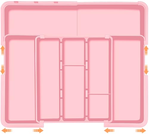 Spaclear Large Utensil Drawer Organizer Expandable Silverware Organizer for Kitchen Drawer Adjustable Cooking Utensil Holder Cutlery Flatware Tray Spatula Tools Gadgets Storage Dividers Plastic Pink - color: Pink