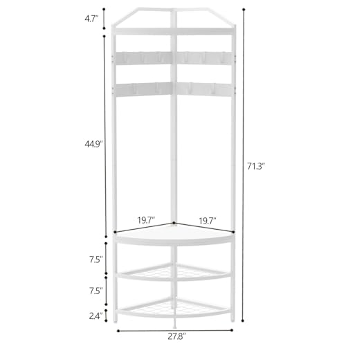 GiftGo Corner Hall Tree with Shoe Bench Entryway Coat Rack with 10 Metal Movable Hooks Freestanding Clothes Rack Shoes Shelf Organizer for Home Office Bedroom (White) - color: White