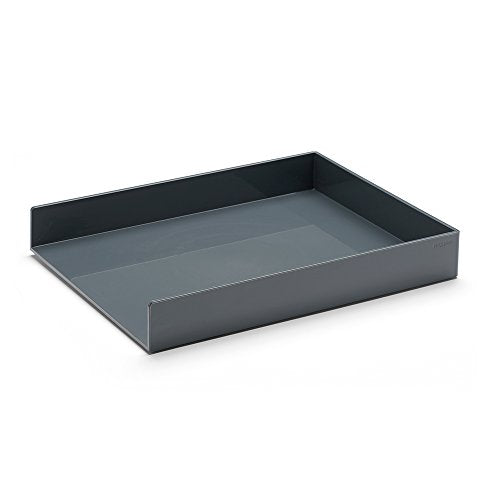Poppin Stackable Letter Tray - Modular Lacquer Desk Trays for Office Organization, Color-Coordinated Office Supplies for Desk, Paper Trays (Dark Gray, Letter) - color: Dark Gray, size: 12.5" x 9.8" x 1.8"