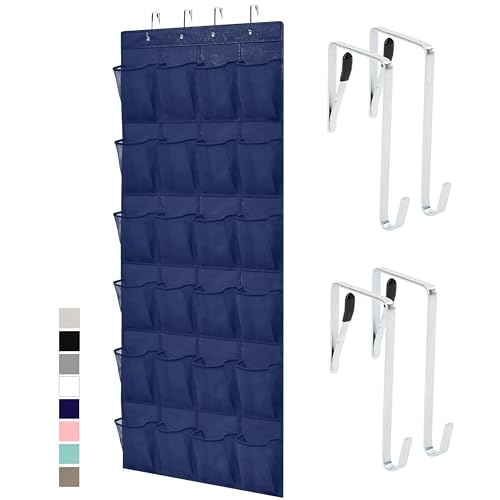 GORILLA GRIP Over the Door Shoe Organizer, 24 Large Breathable Mesh Pockets, Space Saving Hanging Storage Holder, Closet Rack Hanger Holds Up to 40 lbs, Hangs on Closets for Shoes, Accessories, Navy - color: Navy, size: 24 Pockets/4 Hooks