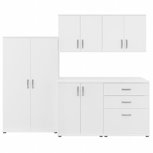 Bush Business Furniture Universal 92W 5 Piece Modular Storage Set with Floor and Wall Cabinets in White - color: White