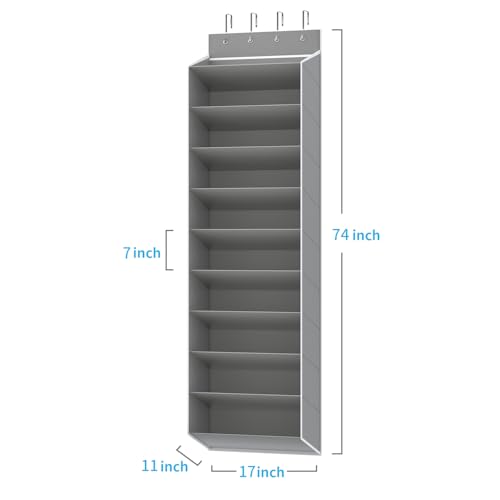 REGELETO 10 Tiers Large Size Over Door Shoe Organizer Storage, Hanging Shoe Rack for Door with Deep Pockets, Fit 20-30 Pairs Shoe Organizer Holder for Sneakers and Boots (Grey) - color: Grey-10 cell