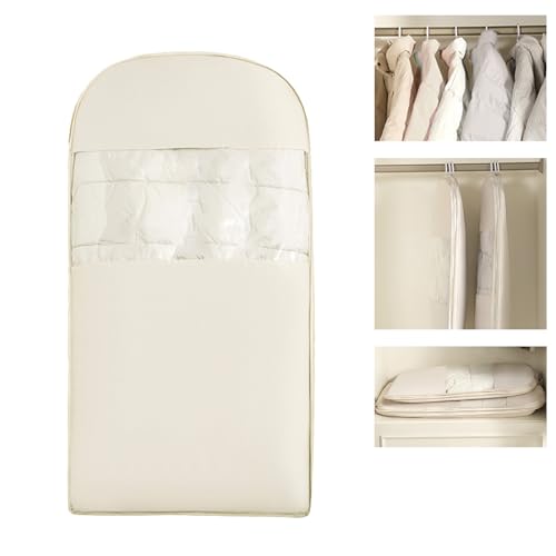 Space Saving Hanging Garment Bag with Self Compression Zipper - Organizer for Closet(Beige,M) - color: Beige, size: M