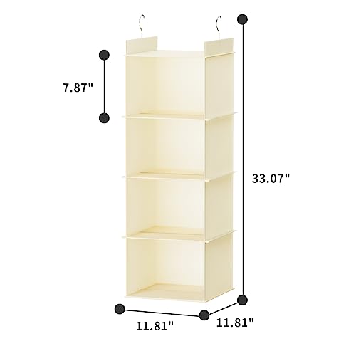 YOUDENOVA Hanging Closet Organizer, 4-Shelf Closet Hanging Shelves, Beige - color: Beige, size: 4-Tier
