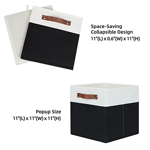 HNZIGE Cubes Storage Bins Set of 4,11 x 11 Fabric Storage Cube Baskets for Storage,Decorative Storage Bins for Shelves with Handles,Closet Clothes Baskets for Organizing Home(Black White) - color: White, size: 11"x11"x11"-4pack