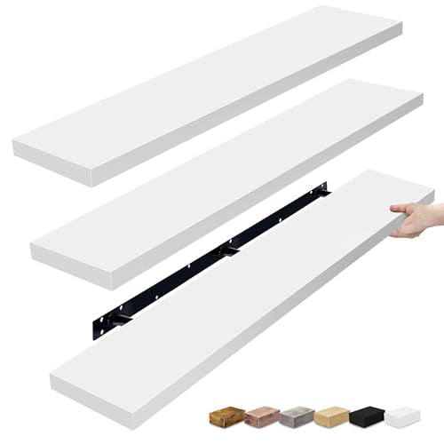 Sorbus Floating Shelves for Wall - 55 Inch Extra-Long Bathroom Shelves, Wall Decor for Bedroom, Kitchen, Living Room, Book Storage - Mounted Floating Shelf with Hidden Brackets (White, 3 Pack) - color: White, size: 55 Inch, style: 3 Pack