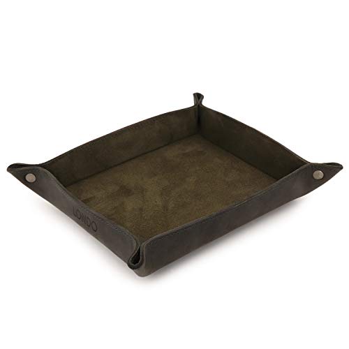 Londo Genuine Leather Tray Organizer - Practical Lightweight Water Resistant Computer Table Desk Storage Box for Wallets, Watches, Keys, Coins, Cell Phones and Office Equipment - color: Green