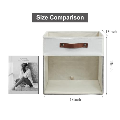 Bagnizer Storage Cubes, 4 Pack Linen Foldable Storage Bins (13 x 13 inch) with Clear Window and 2 Handles, Closet Organizers and Storage for Shelf Closet, Clothes, Books - (Gray and White) - color: Gray / Off-White, size: 13 x 13 x 13