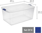 UlovelyM 105 Qt. Latch Box Plastic Storage Bin Tote Organizing Container With Durable Lid, Stackable and Nestable Snap Lid Plastic Storage Bin, 1 Pack, Clear With Blue Buckle