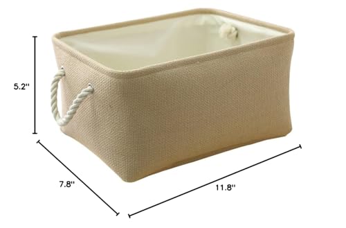 TheWarmHome Decorative Basket Rectangular Small Storage Basket Fabric Storage Bin Organizer Basket with Handles for Clothes Storage (Beige, 11.8L×7.9W×5.2H inch) - color: Beige, size: Small -11.8Lx7.9Wx5.2H