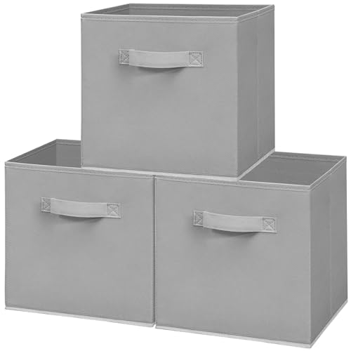 11x11 Inch Storage Bins Cubes, Fabric Foldable Storage Box, Collapsible Closet Organizer for Clothes, Blankets, Office, Bedroom, Living Room, Shelf Cabinet, Bookcase, Gray, 3 Pack - color: Grey, size: 3 PACK