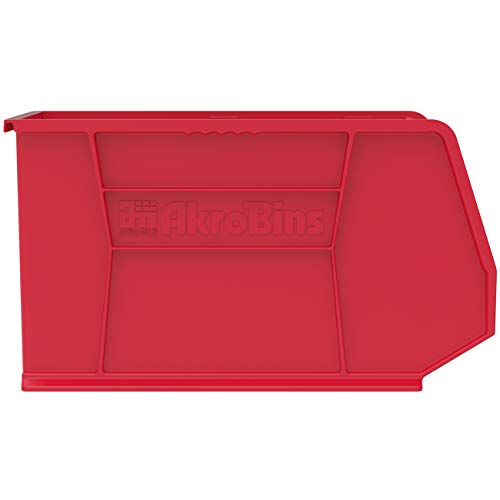 Akro-Mils 30265 AkroBins Plastic Storage Bins, Space-Saving Stackable Bins for Garage, Pantry, Craft Organization, 18-" x 8.25-" x 9-", Red, 6-Pack - color: Red
