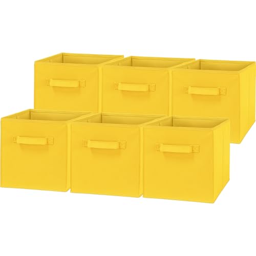 Simple Houseware Foldable Cube Storage Bins, 11-Inch Yellow, 6-Pack Fabric Cubes Organizer for Closet or Shelves - color: Yellow