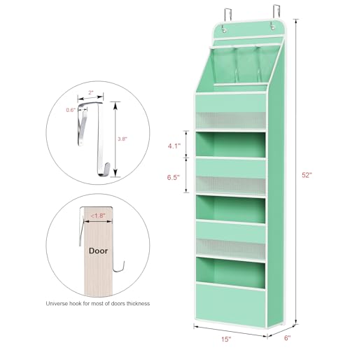 Univivi 5-Shelf Fabric Door Storage Over Door Hanging Organizer with 4 Large Pockets and 3 Small PVC Pockets Nursery Closet Cabinet Wall Mount Hanging Storage Organizers for Baby Nursery (Green) - color: Green, size: 5 LAYER