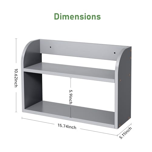 ROMGUAR CRAFT 2 Tier Bamboo Spice Rack, Countertop or Wall Mounting Wood Spice Jars Organizer Shelf for Kitche, Pantry (Grey) - color: Grey, size: 2 Tier