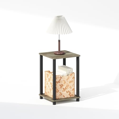 Furinno Turn-N-Tube Night Stand, 2-Tier Open Shelf Design Nightstand, Toolless Bedside Table, End Table, Side Table, for Bedroom, Closet, Dorm, French Oak - color: French Oak/Black, size: 2-Tier, Round Tubes, style: 1-Pack