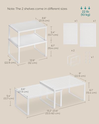 SONGMICS Spice Racks, Set of 4 Metal Cabinet Shelf Organizers, Countertop Organizers, Shelf Risers, Stackable, Expandable, White UKCS006W01 - color: White