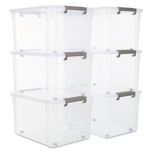 Citylife 6 Packs 58.1 QT Plastic Storage Bins with Lids Large Stackable Storage Containers for Organizing Clear Storage Box for Garage, Closet, Classroom, Kitchen - size: 6 Packs-58.1 QT