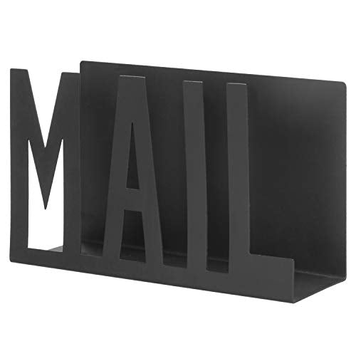 MyGift Mail Holder Organizer Countertop Modern Metal Black with Cutout MAIL Lettering Design, Office Desktop Envelope and Document Storage Rack - color: Black