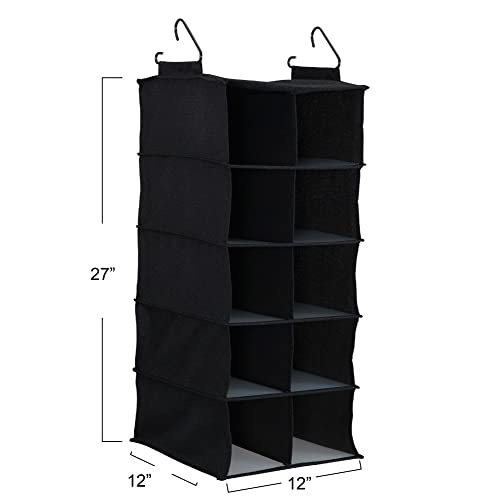 Household Essentials 10 Pocket Hanging Shoe Closet Organizer with Hooks - color: Black
