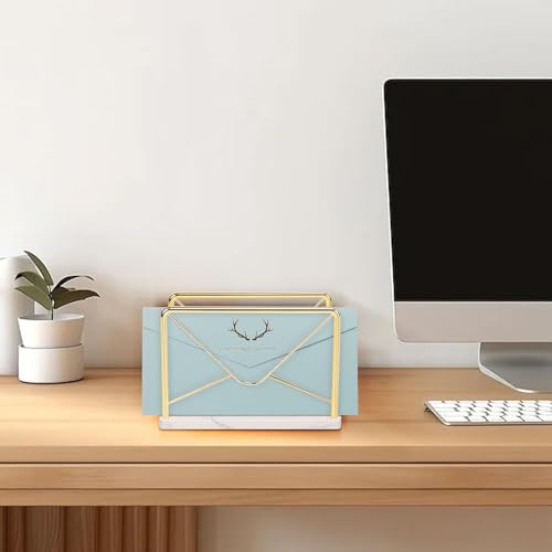 Modern Mail Holder for Home Office, Metal Letter Organizer Sorter for Desk, Cutout Mail Envelope Design, Bill Filling Paper Document Rack, Envelope Storage Rack with Marble Base (Gold) - color: Gold