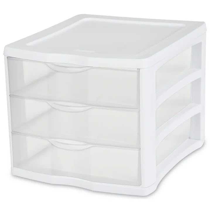 White Desktop Drawer, 3 Drawer Clear Plastic Countertop Drawer - color: Pearl white