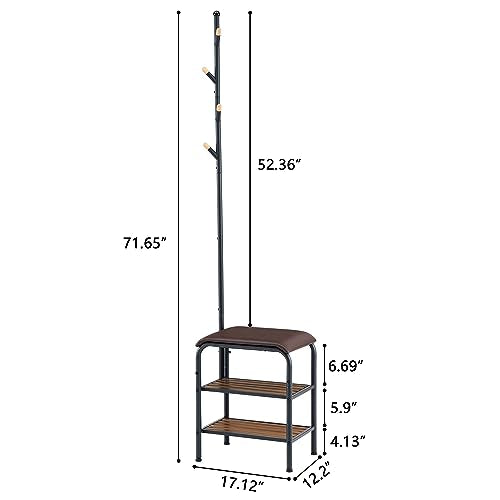 Gewudraw Coat Rack Stand Shoe Bench - 3 in 1 Coat Hall Tree with Shoe Storage With Benches Small Metal Shoes Shelf for Entryway Living Room Bedroom Hallway Mudroom