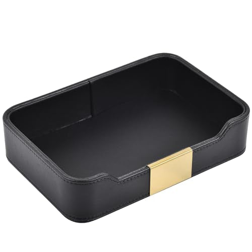 Luxury Leather Valet Tray Desktop Storage Organizer,Bedside Vanity Catchall Tray Nightstand Caddy Holder for Cosmetic,Jewelry,Watch,Keys,Phone,Wallet,Remote Controller,Pen,Black - color: Black