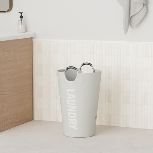 Caroeas 90L Laundry Basket (13 Colors), Waterproof Laundry Hamper, Laundry Bag with Padded Handles, Clothes Hamper, Collapsible Laundry Basket Easy Storage - color: Light Grey, size: 90L