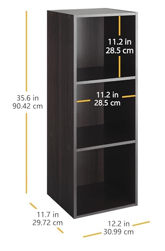 Whitmor 3 Cube Storage Organizer, 3 Tier Stackable MDF Wood Bookcase, Open Storage Display Bookshelf, Storage Cabinet for Living Room, Bedroom, Home, Office, 12.2" L x 11.7" W x 35.6" H, Espresso - color: Espresso, size: 3 Cube Stackable