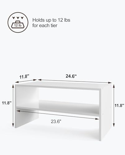 2-Tier Stackable White Shoe Rack, Wooden 2-Shelf Shoe Organizer Freestanding Shoe Storage Stand for 6-9 Pairs, Perfect for Closet, Entryway, Office Use - Modern White