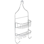 Bath Bliss Design Chrome, Resistant, 2 Tier Contoured Caddy, Over The Shower Head, Rust Proof, Bathroom Organizer with Hooks for Hanging Razor, Sponge, Shampoo Holder (Model: 4662)