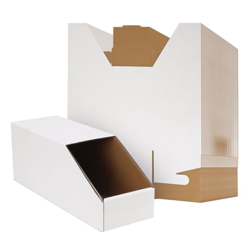 EXYGLO Stackable Cardboard Storage Bins 30 Pack, 12x4x4.5 Inch Cardboard Boxes with Lid, Corrugated Organizer Bins for Pantry, Shelves, Garage, Office, Shop, White - color: White Stackable, size: 12x4x4.5 inches