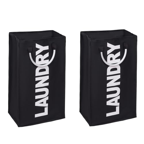 2-Pack Laundry Basket, Durable Handles for Easy Carry, Collapsible Cloth Baskets, Hampers for College Dorms, Foldable Fabric Hamper Bags, Black - color: Black*2