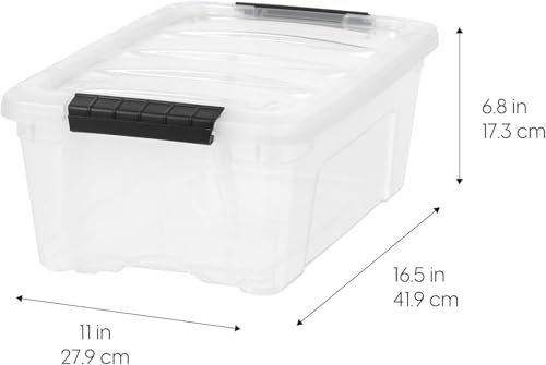 IRIS USA 4-Pack Storage Bins with Lids, 13 Quart, Made in USA Stackable See-Through Organizing Solution Latches Durable Nestable Containers Secure Pull Handle, BPA-Free Plastic - color: Clear, size: 13 Qt, style: 4 Pack
