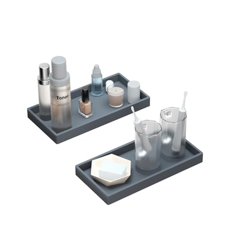 BBK Bathroom Vanity Tray 7.8 in - 2 Pack(Small) Silicone Bathroom Tray for Counter, Perfume Key Trinket Ring Tray, Decor Soap Dispenser Countertop Tray for Kitchen Sink Organization (Gray) - color: Gray (2-pack Small)