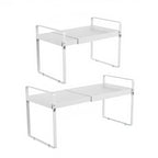 9" Deep Expandable Cabinet Shelf Organizer Riser, 14"-25" Adjustable Cabinet Shelves Rack for Kitchen Pantry Cupboard Under Sink Countertop, 8" High Bottom Layer, White(2 Pack) - size: 2-Pack 9''W