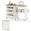 Giantex Folding Sewing Table with Charging Station, Rolling Craft Table with Storage Trays & Shelf, Foldable Sewing Machine Cabinet Desk with Lockable Wheels for Small Spaces (White & Natural) - color: White & Natural