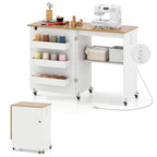 Giantex Folding Sewing Table with Charging Station, Rolling Craft Table with Storage Trays & Shelf, Foldable Sewing Machine Cabinet Desk with Lockable Wheels for Small Spaces (White & Natural) - color: White & Natural