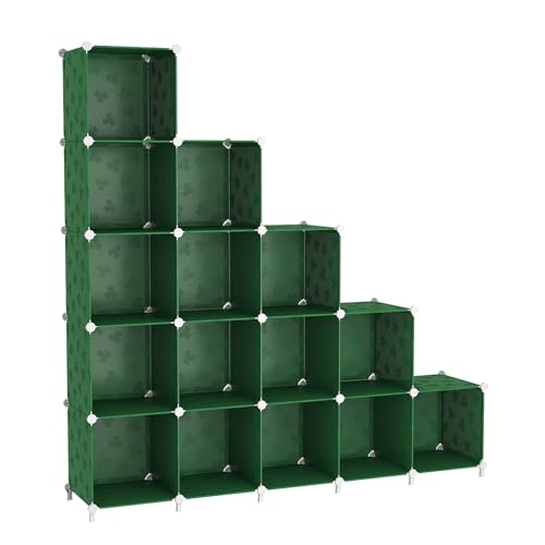 UNKU Cube Storage Organizer, 16 Cube Closet Organizer Storage Shelves, DIY Stackable Bookcase, Clothes Organizer Shelf for Closet, Bedroom, Living Room, Cabinet, Home, Office, Green - color: Red, size: 15cube