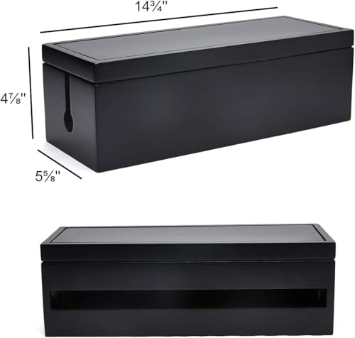 Changsuo Cable Management Box Wooden Cord Organizer Box for Extension Cord Power Stripe Surge Protector Wire Management Concealer Organizer Cover Hider for Desktop Home Office Kitchen (Black) - color: Black