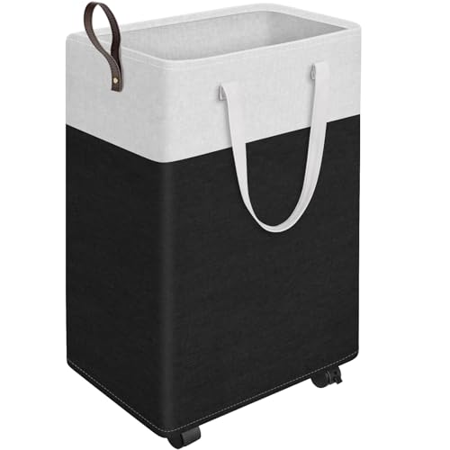 HomeHacks Laundry Basket with Wheels, Rolling Laundry Hamper, Collapsible & Waterproof Clothes Hamper, Narrow Corner Bins with Extended Handles for in the Family & Dorm 90L, Black - color: Black, size: 90L