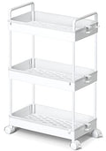 Ronlap 3 Tier Slim Rolling Storage Cart with Wheels Plastic Utility Cart Organizer for Snack Craft Art Postpartum Baby Diaper Nail Makeup in Bathroom Laundry Room Kitchen Bedside Narrow Space, White - color: White