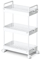 Ronlap 3 Tier Slim Rolling Storage Cart with Wheels Plastic Utility Cart Organizer for Snack Craft Art Postpartum Baby Diaper Nail Makeup in Bathroom Laundry Room Kitchen Bedside Narrow Space, White - color: White