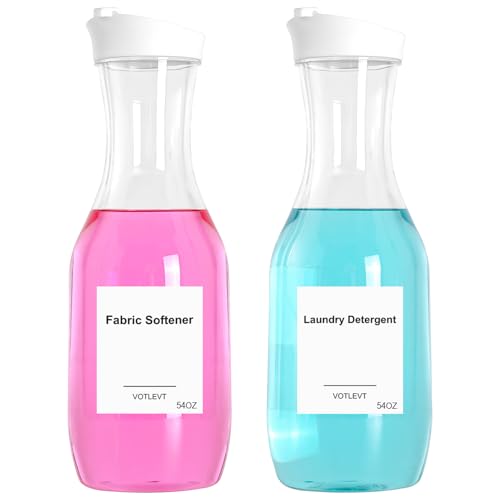 54 OZ Laundry Detergent Dispenser, Laundry Soap Dispenser, Liquid Laundry Detergent Container and Organizer, Clear Plastic Fabric Softener and Laundry Powder Dispenser for Laundry Room, 2Pack - color: 2p