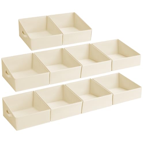 DIMJ Closet Storage Bins - Fabric Storage Baskets for Shelves, Collapsible Closet Organizers and Storage with Handles, Trapezoid Shelf Organization Storage Cubes for Purse, Toys, Books, Towel, Socks - color: Beige, size: 10 Bins 11.4"x11.4"x7.8"