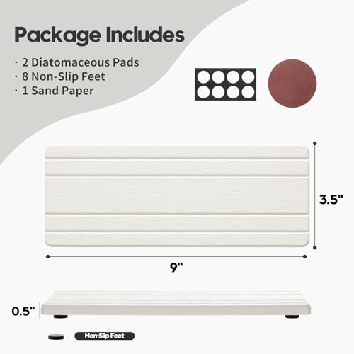 Razborci 2PCS Diatomite Quick Stone Drying Tray Mat for Bathroom & Kitchen Counter, Instant Dry Water Absorbent Drink Bar Coaster,Vanity Sink Caddy Organizer,Dish Soap Sponge Holder, White,9"x3.5" - color: 2pack-9"x 3.5" - White
