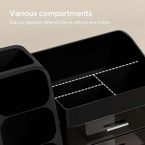 HBlife Cologne Organizer for Men Makeup Organizer with Brush Holder for Vanity, Large Plastic Bathroom Countertop Organizer Skin Care Storage, Fathers Day Gift for Dad Husband, Black - color: Black, size: Large