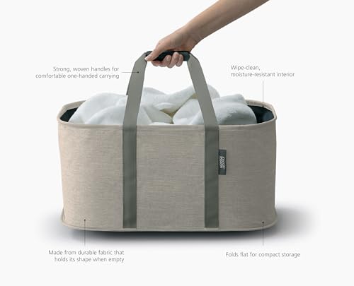 Joseph Joseph Hold-All, Collapsible 35L/9.25 Gallon Washing Laundry Basket Bag, Durable Fabric, Moisture Resistant - Ecru - color: Ecru, size: 35L