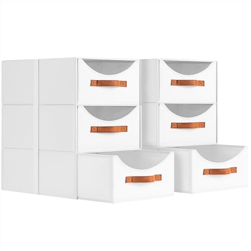Homsorout Stackable Storage Drawers - Large Collapsible Storage Bins with Drawers, 6 Pack Closet Shelf Organizer Basket, Fabric Pull Out Organizer for Bedroom, Living Room, Dorm, White - color: White, size: 16 Inch. - 6 Pack